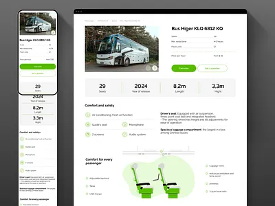 Bus Standart: web page design bus bus desciption clean design green product card product page ui web white