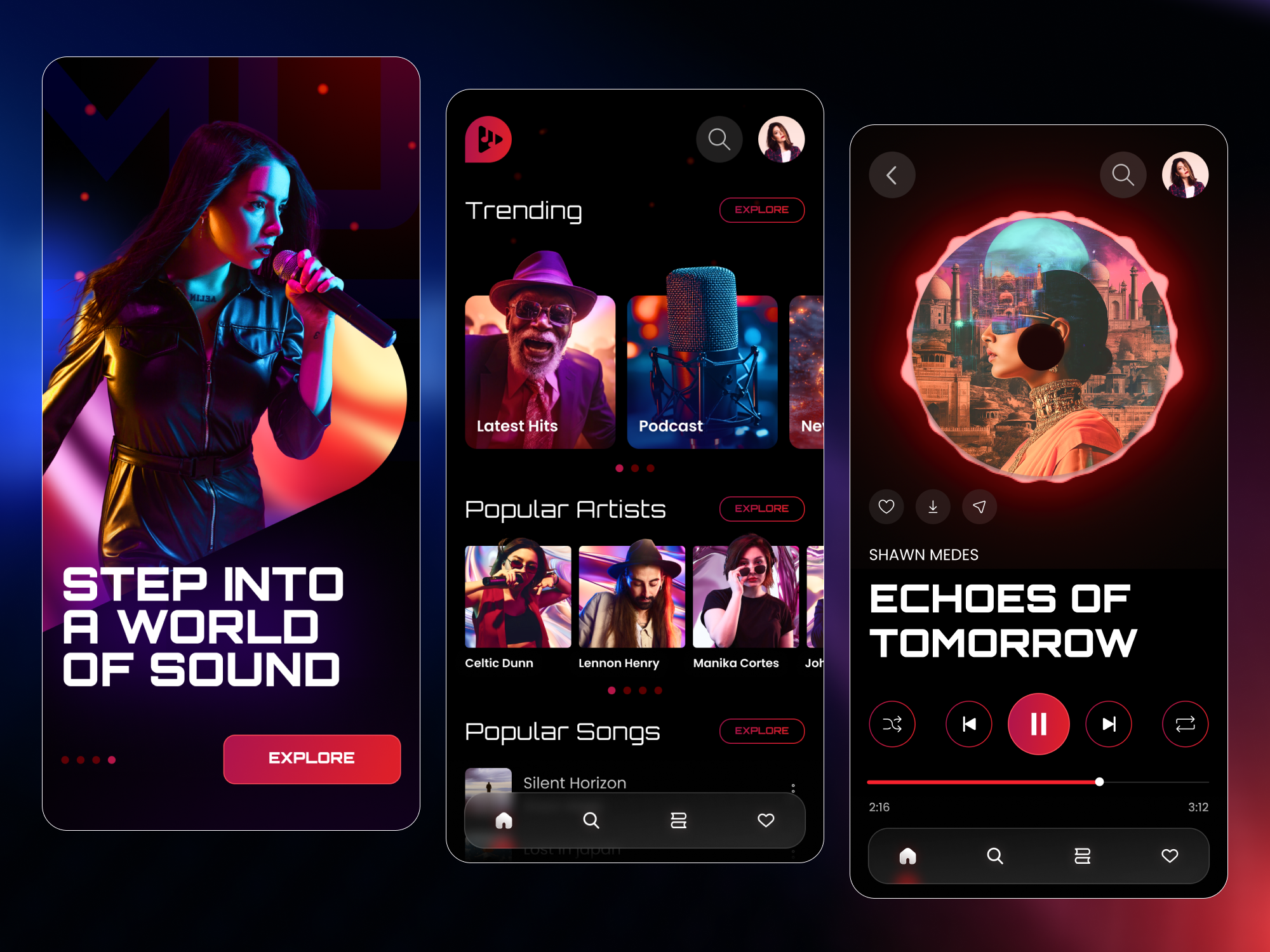 Next-Gen Music App UI animation app ui dark app ui dark interface design agency graphic design illustration indian design agency mobile app music music app music app ui music application design music dark interface ui ux