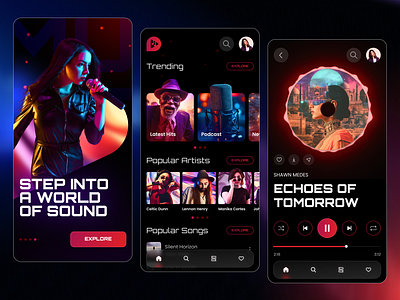 Next-Gen Music App UI animation app ui dark app ui dark interface design agency graphic design illustration indian design agency mobile app music music app music app ui music application design music dark interface ui ux