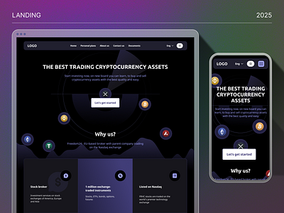 Cryptocurrency black black and white theme crypto cryptocurrency landing page one page sute switch color ui violet