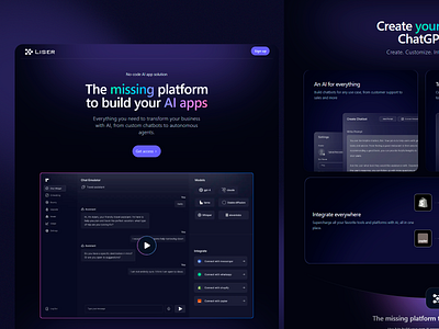 AI App Builder Interface: LISER ai business ai design button design chat emulator chat gpt data visualization design form design interface design layout no code platform ui ui design user experience ux design uxui web ui web ux website