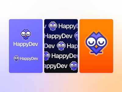 HappyDev - Logo Design (sold) bird logo brand design brand identity design branding code dev development fun gradient logo happy hoot identity learn logo mascotte logo modern logo owl smile vibrant logo visual identity design