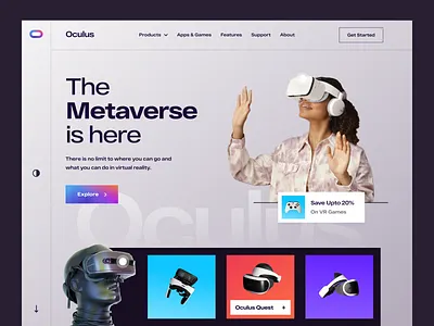 Oculus - VR Website design ai ar art artificial intelligence augmented reality ecommerce facebook vr landing page landingpage mixed reality oculus oculus quest video games virtual reality virtual technology vr vr games web design webdesign website design