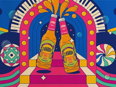 Illustrations for animation for J. Hardy animation beer bottle dance disco illustration keyboard leopard motion graphics musical retro soul train stairs surreal vinyl waves