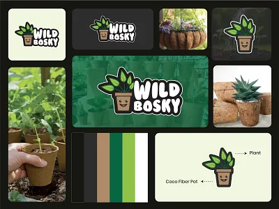 Wild Bosky - Plant logo (Unused) brand identity branding brandlogo cartoon logo farm logo fun logo happy logo home plant indoor plant logo logo design logofolio mascot logo natural logo plant logo