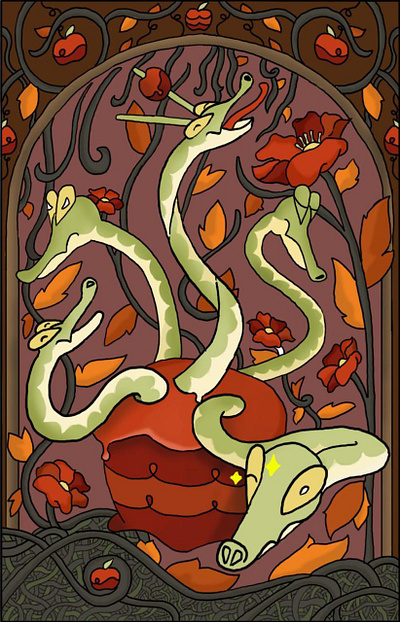 Hydrapple Art Nouveau art illustration