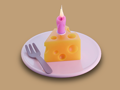 Cheesy Birthday 🧀🎂 3d 3d cake 3d funny art 3d model 3d modeling 3d render 3d rendering birthday cake birthday cake 3d cake out of cheese candle cheese art cheesy birthday design design inspiration food food photography fork futuristic design plate with cake