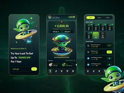 Alien X - Tap To Earn Game app app mobile application crypto design nft ui ux ui