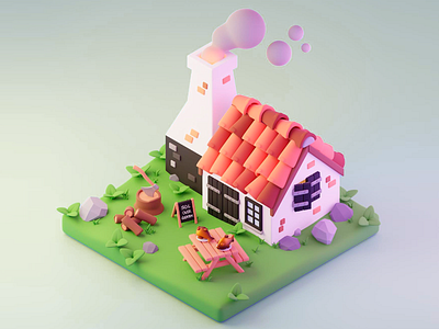 3D Cozy Cottage 🏡 3d 3d cottage 3d design 3d environment 3d modeling 3d world aesthetic countryside cozy house creative visuals design environment miniature art minimalistic modern nature scene rural life