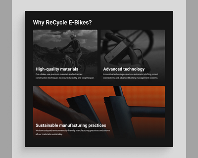 ReCycle E-Bikes – Feature Highlight Section UI designtrends ebikefeatures ebikeuserexperience feature highlight feature section ui featuresection featuresectiondesign igitalproductdesign innovativedesign minimaluxdesign uxforproducts webfeatureui