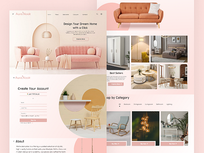 Aura Nook - Landing Page - UI/UX design - Web design app branding design figma furniture furnituredesign illustration landingpage logo ui uiux webdesign website