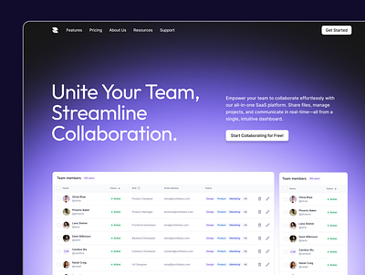 Hero section SaaS Company hero section landing page minimalist modern purple saas saas web design tech violet web design website