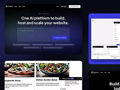 Website Builder Landing Page Design ai tools ai website builder animated ui dark theme design illustration interface design landing page motion graphics navigation menu ui design user interface ux ux design uxui web design web ui web ux website website builder