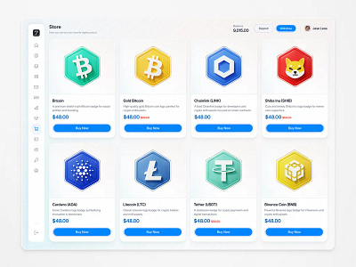 A clean and minimal crypto badge store interface designed for cr animation branding graphic design