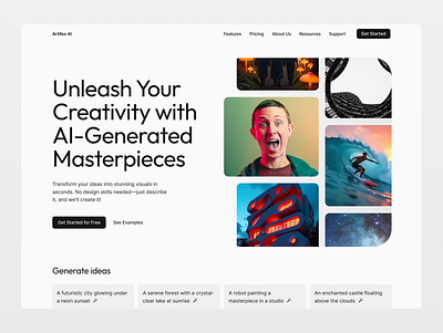 Artifex AI landing page ai ai generator ai landing page ai website artificial intelligence chat gtp homepage landing page design minimalism responsive saas startup ui user experience user interface