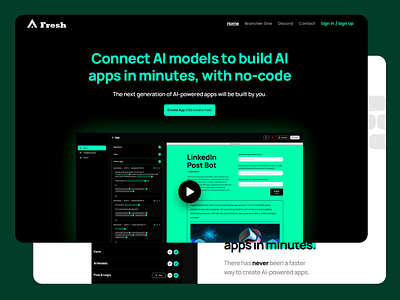 Fresh - Animated AI App Builder ai app builder ai tools button design design green accents homepage landing page side navigation ui ui design user flow user interface ux ux design ux patterns uxui web design web ui web ux website