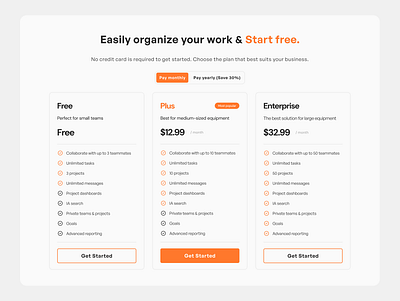 Pricing section minimal minimalist orange pricing saas ui ux uxui webdesign website