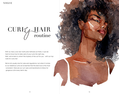 Fashion Portrait / Editorial / curly hair hairstyles watercoloring