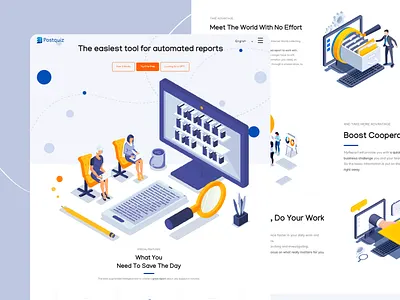 Automated Reporting Tool: Postquiz ai design ai tool automated automated reporting button design design landing page navigation reports ui design user centric user experience user interface ux design uxui web ui web ux website website layout white background