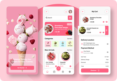 Delightful Ice Cream App UI – A Sweet & Smooth Experience! 🍦🎨 appdesign cleanui dashboardui ecommercedesign figmadesign fooddeliveryui icecreamapp minimalui mobileappui mobileinterface modernui neumorphism pastelcolors pinkaesthetic productdesign shoppingapp sweetdesign uitrends uiuxdesign userexperience