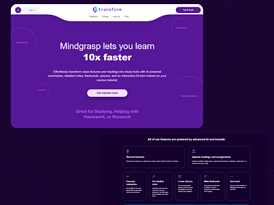 AI-Powered Study Assistant UI ai education platform ai learning tool ai powered summaries call to action buttons clean navigation dark mode ui edtech design elegant typography engaging user experience flashcards and quizzes gradient background information hierarchy interactive ai tutor minimalist design modern interface research friendly design responsive web design student centric ui study assistant uxui