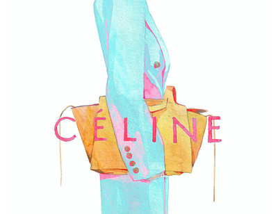 Watercolor Illustration /Celine Inspired/ editorial fashion design watercoloring