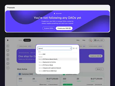 Syncra - Product crypto dao defi empty state fintech modular product properly search ux web3