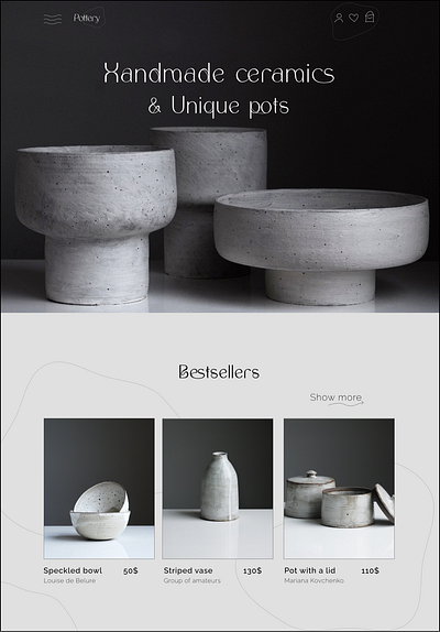 Minimalist Pottery UI Concept branding ecommerce handmade landingpage pottery ui webdesig