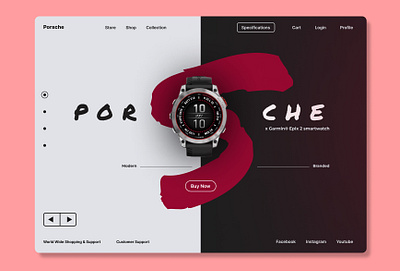 Porsche x Garmin Smartwatch Landing Page Design design ecommercedesign figma landingpage minimaldesign moderndesign productpage ui ui design