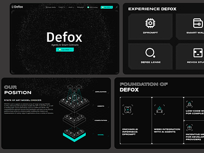 Defox – AI-Powered Smart Contracts ai agents integration ai powered interface blockchain ui bold visual identity cutting edge web design cyberpunk aesthetic dark mode ui decentralized applications digital wallet ux fintech ui futuristic ui high tech typography interactive dashboard minimalist layout modular grid design neon accents smart contracts uxui web3 design web3 experience