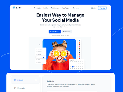 EFIT- Social Media Management Platform accounts ai generator buttons demo design landing page management navigation system platform publish schedule social media ui ui design ux ux design uxui web ui website website design