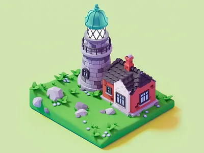 Lighthouse Haven ⚓️ 3d 3d creatur 3d design 3d graphics 3d illustration 3d lighthouse 3d model 3d modeling 3d render beach house castle character design coastal scene design design inspiration fantasy art graphic design isometric view lighthouse low poly