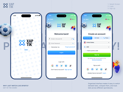 Splash / Login / Sign Up Screens android app app design betting creative design game ios login minimal mobile mobile app modern onboarding screens signup splash sports ui ux