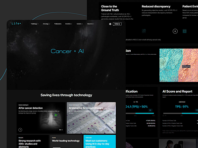 LIfe+ Health Website ai ai analysis ai platform cancer diagnostics data science design diagnostic tools digital health health tech healthcare illustration landing page medical tech medicine oncology pathology ui user interface ux web design