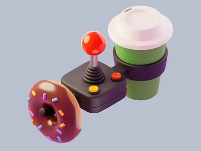 Game On & Go 🎮🍩☕ 3d coffee 3d design 3d donut 3d graphics 3d joystick 3d model 3d modeling 3d render 3d still life coffee break design inspiration donuts game on gamer gaming graphic design isometric view miniature art snack time video games