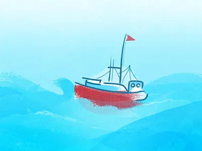 Boat blue boat fish fisherman fishing illustration red water
