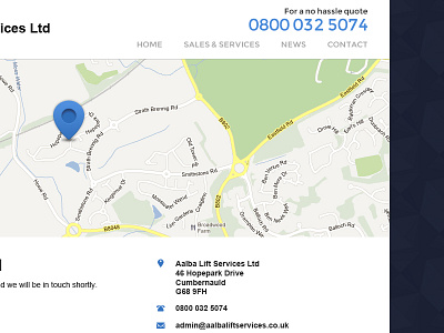 Aalba Lifts Contact Page aalba lifts contact dark header light map menu pin white
