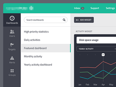 Dashboard app application buttons clean color scheme dashboard data flat graph gray interface ipad layout menu minimal mobile nav navigation responsive simple stats ui user interface ux visualization web