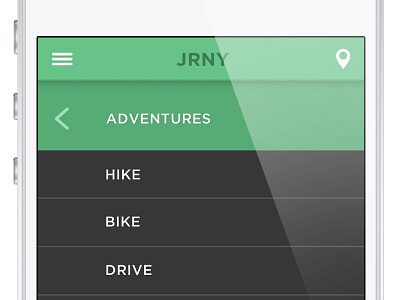 Jrny Adventures Menu flat gps green mobile ui