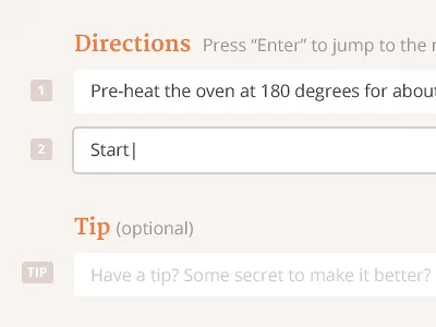 Compose recipe enter form hover input interaction orange