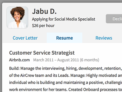 Resume applicant profile resume