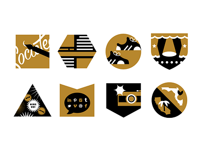 Icons california camera florida gold gold and black icons layout lettering self promo shoes social media stage