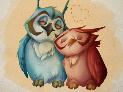 Love Birds Dribb character design digital paint owls