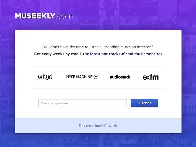 Museekly hot input inscription landing music newsletter tracks webdesign