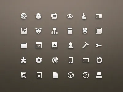 Icon set box calendar cube domain html icon icons job mask omage pixel puzzle security small view white