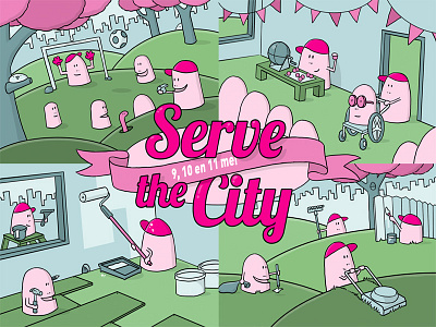 Serve the City community service flyer illustration volunteering