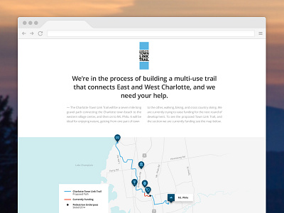 Charlotte Trails Website charlotte fundraiser icons legend map pins single page trail vermont website