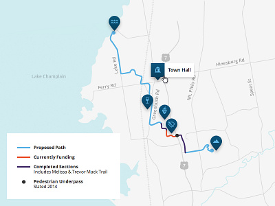 Charlotte Town Link Trail — Map charlotte legend map pins points of interest trail vermont