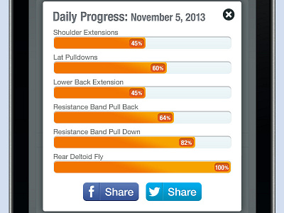 Client App: Progress Screen Overlay 2.0 buttons graphs headings mobile modal statistics ui vizd