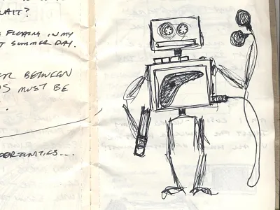 Casettebot casette ear buds robot sketch